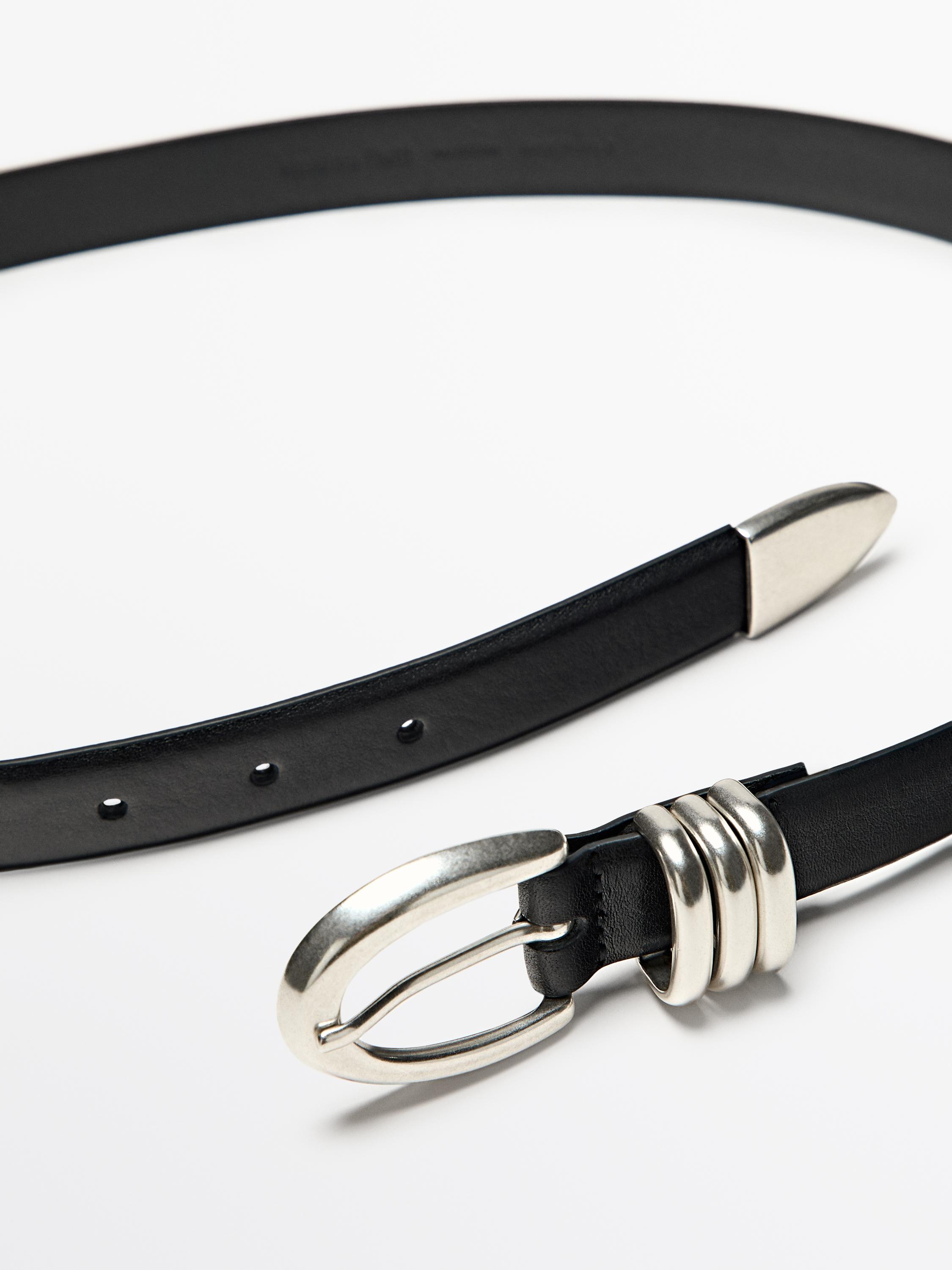 Nappa leather belt with metallic detail